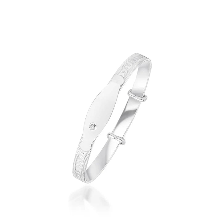 Heart Design Baby Bangle with ID Engraving Plate and CZ